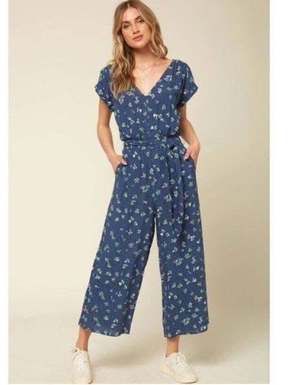 O'Neill Blue Floral V-Neck Wide-Leg Jumpsuit